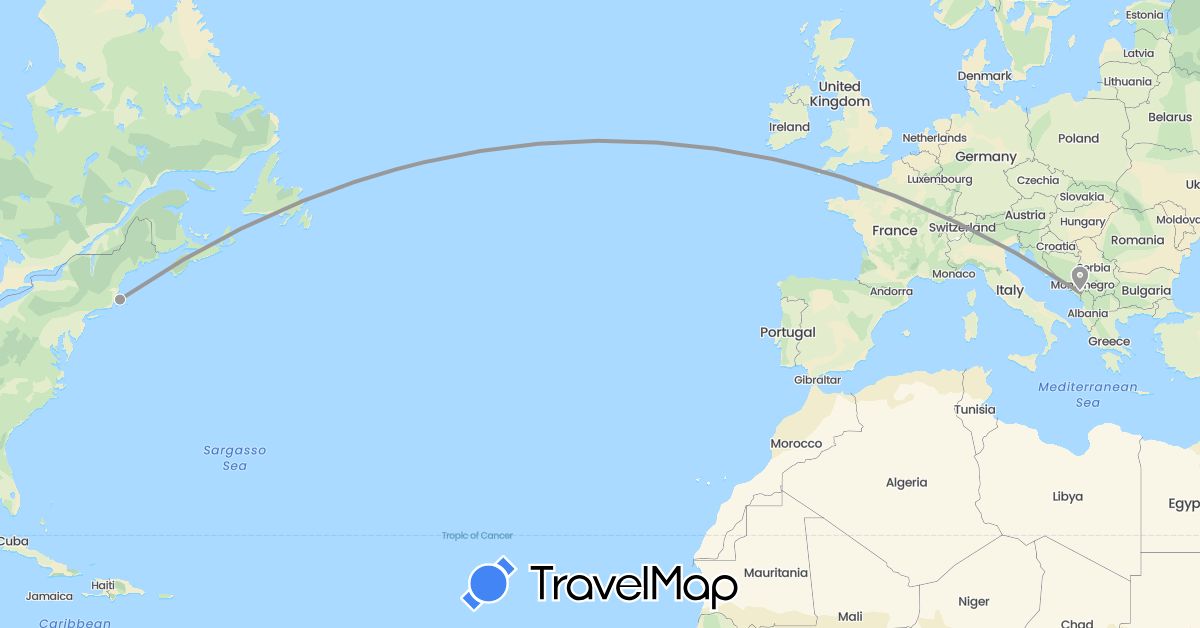 TravelMap itinerary: driving, plane in Montenegro, United States (Europe, North America)